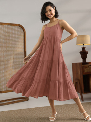 LIBAS Women Self Design Flared Kurta(Purple)