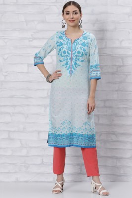 RANGRITI Women Printed Straight Kurta(Blue)