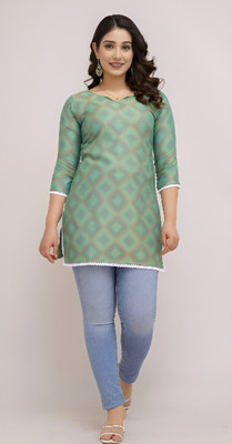 Khwaish Women Printed Anarkali Kurta(Green)