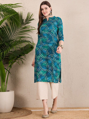 ANOUK Women Bandhani Straight Kurta(Blue)