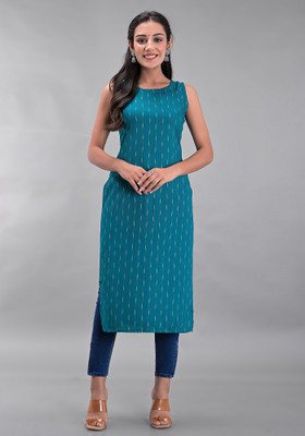 Clothy N Wave Women Printed Straight Kurta(Blue)