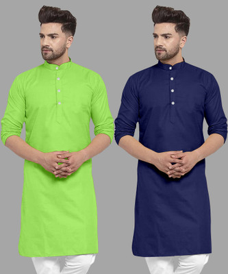 UDANIENTERPRISE Men Solid Straight Kurta(Dark Blue, Green)