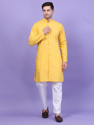 QISHTAR Men Solid A-line Kurta(Yellow)