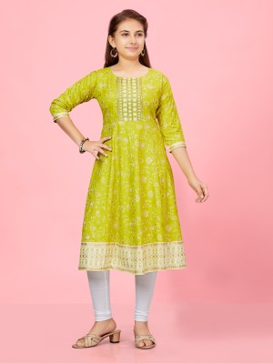 Aarika Girls Festive & Party Kurti and Legging Set(Light Green Pack of 1)