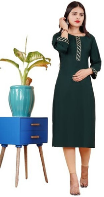 A K FASHION Women Solid A-line Kurta(Dark Green)