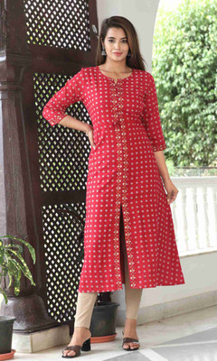 Radhika Creation Women Printed A-line Kurta(Maroon)