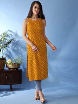 ANOUK Women Self Design Straight Kurta(Yellow)