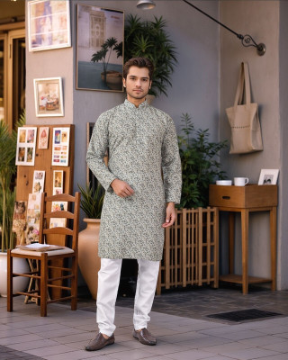 Outluk Men Printed A-line Kurta(Grey)
