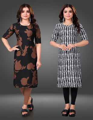 Tashvi Creation Women Printed Straight Kurta(Black)