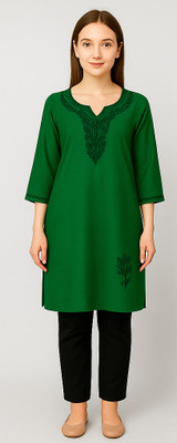 RuhisCollection Women Embroidered A-line Kurta(Green)
