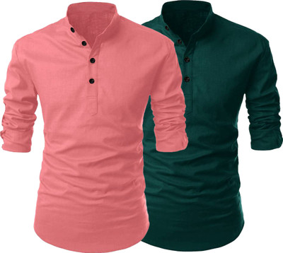 LIRMO Men Solid Straight Kurta(Pink, Green)