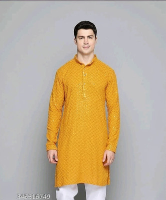SHWENILA Men Embellished A-line Kurta(Yellow)