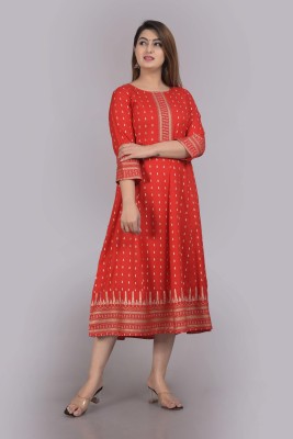 SIPEAK Wear Better, Look Better Women Printed Flared Kurta(Red)