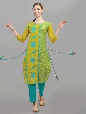 OXIT CLASS Women Embroidered A-line Kurta(Light Green)