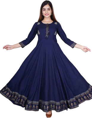 mahadevara creation Women Embroidered Anarkali Kurta(Dark Blue)