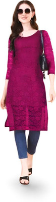 HOC's Women Self Design Straight Kurta(Purple)
