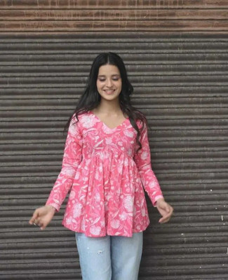 ARZOO Casual Floral Print Women Pink Top