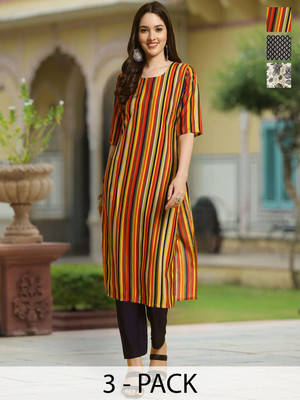 Moda Rapido Women Striped A-line Kurta(Multicolor)