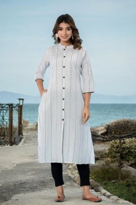 Ladylaz Women Self Design A-line Kurta(White)