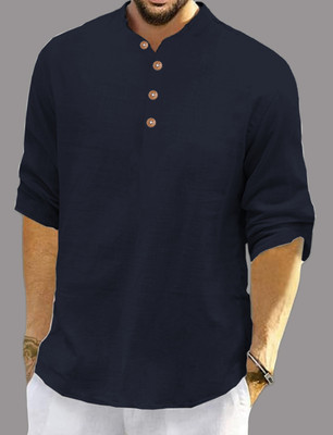 Vida Loca Men Solid Casual Dark Blue Shirt