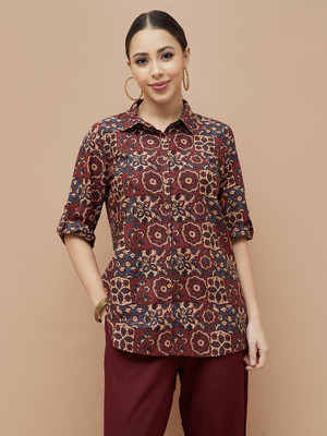 Melange by Lifestyle Women Printed Straight Kurta(Maroon)