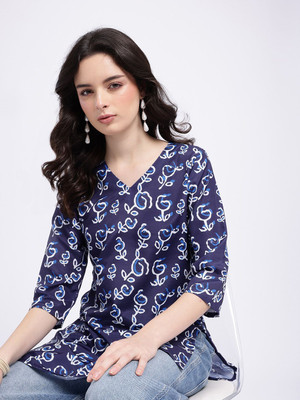 Anouk Rustic Women Printed Straight Kurta(Blue)