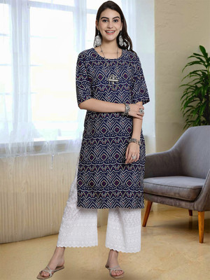 Moda Rapido Women Printed A-line Kurta(Blue)