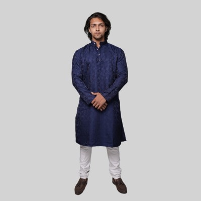 Singlemalt Degross Men Embroidered A-line Kurta(Blue)