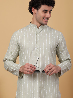 ANOUK Men Printed Straight Kurta(Grey)
