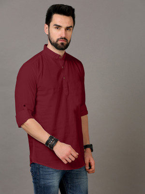 krishu Men Solid Straight Kurta(Maroon)