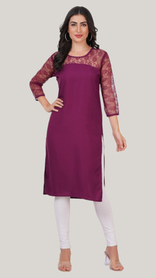 Adgood fashion Women Printed Straight Kurta(Purple)