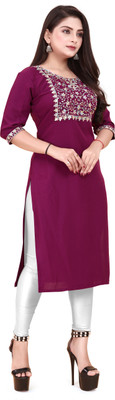 KURTIFABRIC Women Embroidered, Solid A-line Kurta(Purple)