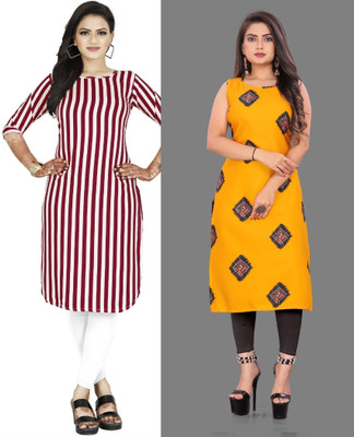 tanvi creation Women Printed Straight Kurta(Red, Yellow)