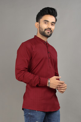 SOPANI Men Solid Straight Kurta(Maroon)