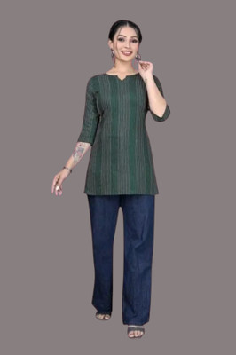 Rangrasiya Women Striped A-line Kurta(Green)