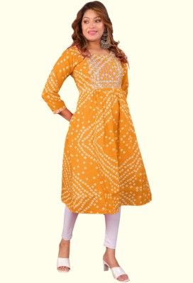 Parth Fashion Women Printed Straight Kurta(Yellow)