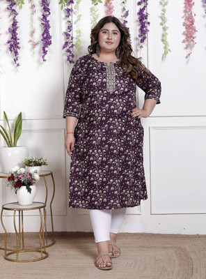 akritik Women Printed Straight Kurta(Purple)