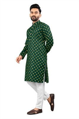 Shree Dutt Creation Men Colorblock Straight Kurta(Green)