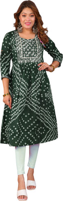 PARTH FASHIONS Women Self Design A-line Kurta(Green)