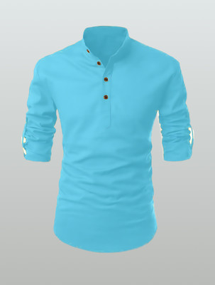 OMKAR EN TRENDS Men Printed Straight Kurta(Light Blue)