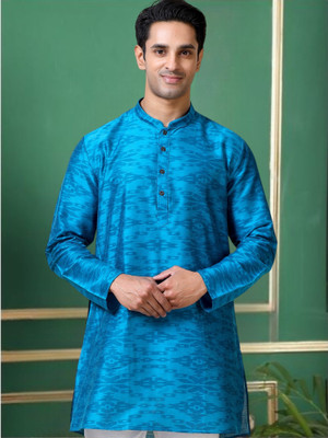 Tattva Men Printed Asymmetric Kurta(Blue)