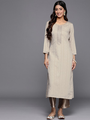 LIBAS Women Woven Design Straight Kurta(Beige)