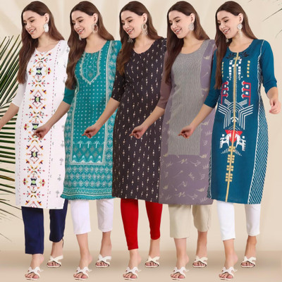 1 Stop Fashion Women Printed Straight Kurta(Multicolor)
