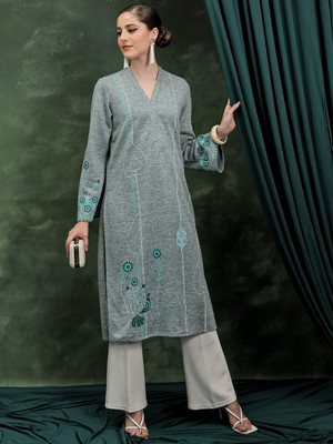 Vishudh Women Printed Straight Kurta(Green)
