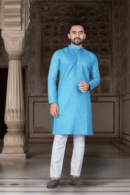 DHASU TRENDZ Men Solid Straight Kurta(Blue)