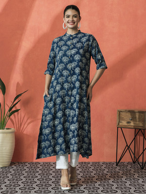 Sangria Women Printed A-line Kurta(Blue)