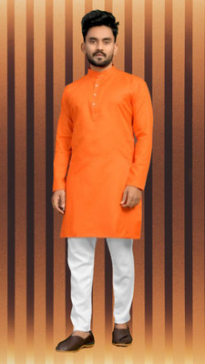 BISWAS Men Solid Straight Kurta(Orange)
