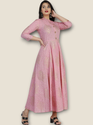 flexflow Women Printed Straight Kurta(Pink)