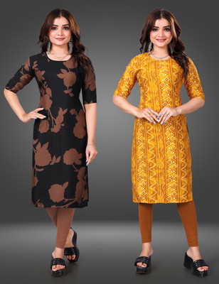 Tashvi Creation Women Printed Straight Kurta(Yellow)