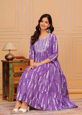 Khushboo Fashion Women Printed Anarkali Kurta(Purple)